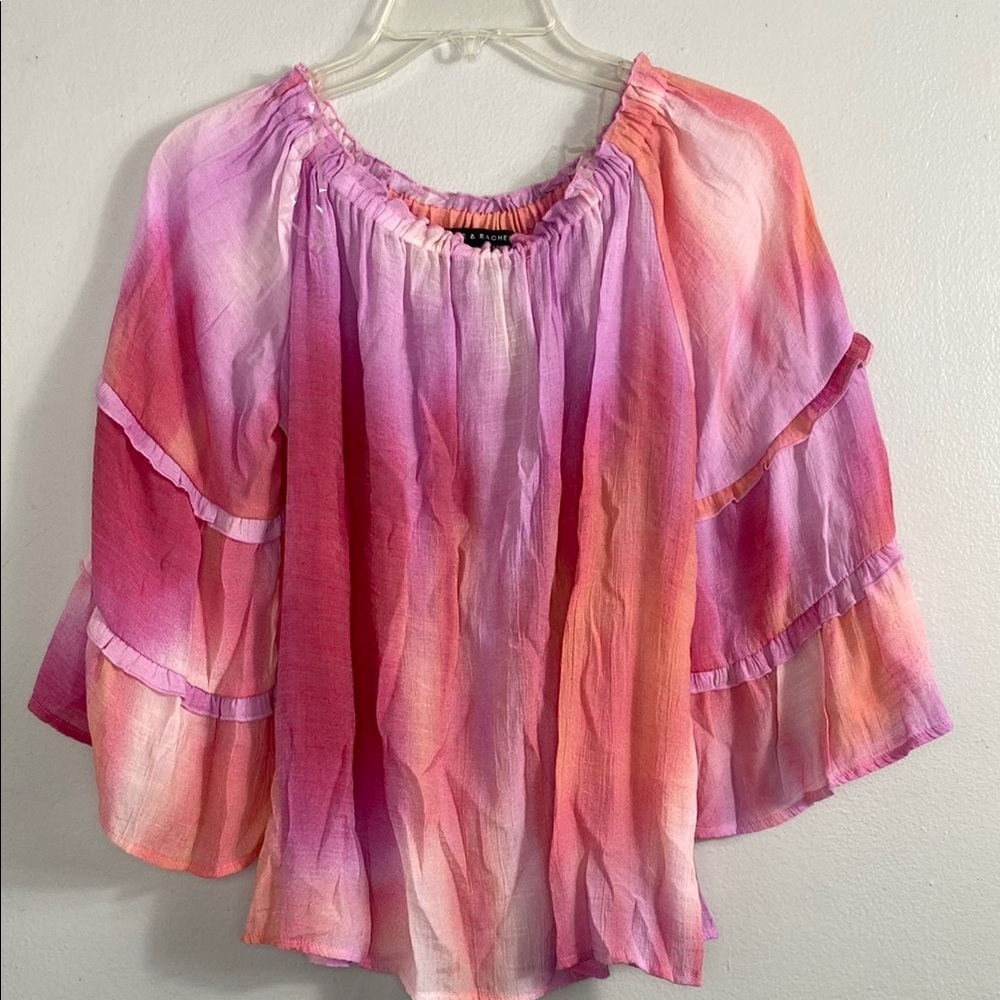 Zac & Rachel Pink and Orange Ruffled Bell Sleeve Blouse - Picture 6 of 7